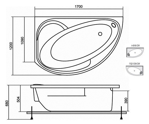 ванна акриловая AQUATIKA АРКТИКА 170х120