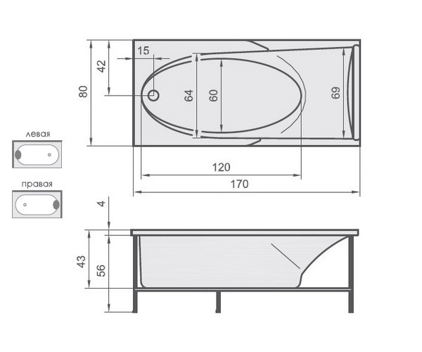 ванна акриловая AQUATIKA КИНЕТИКА 170х80