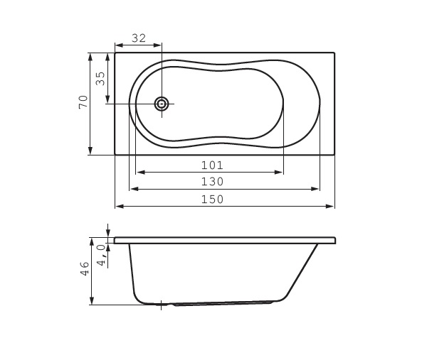 ванна акриловая CERSANIT NIKE 150х70