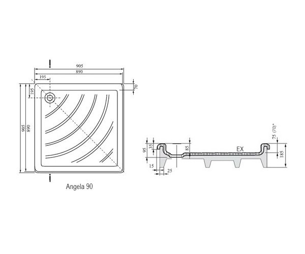 поддон акриловый RAVAK ANGELA 90 EX