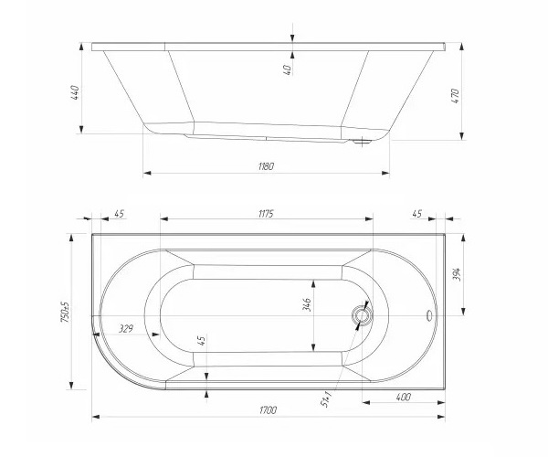 ванна акриловая 1MARKA ALISA 170х75