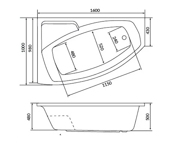 ванна акриловая 1MARKA ASSOL 160х100
