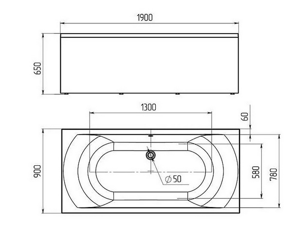 ванна акриловая 1MARKA MODERN 190х80