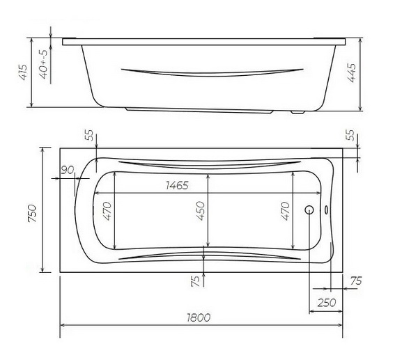 ванна акриловая 1MARKA PRIME 180х75