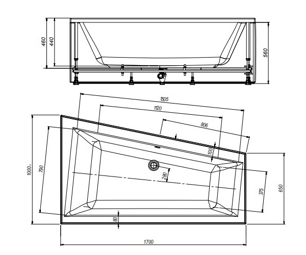 ванна акриловая 1MARKA THOMAS 170х100