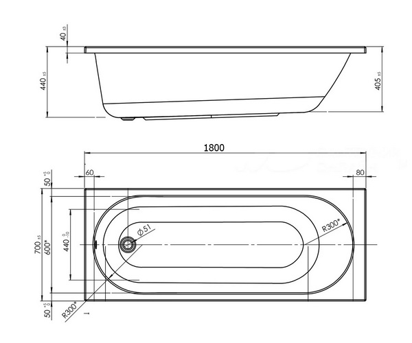 ванна акриловая 1MARKA VESPER 180х70