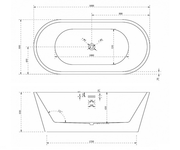 ванна акриловая ABBER AB9203-1.6 160х80