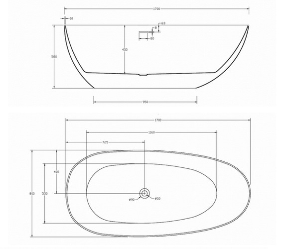 ванна акриловая ABBER AB9211 170х80