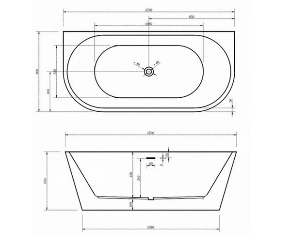 ванна акриловая ABBER AB9216-1.7MW 170х80