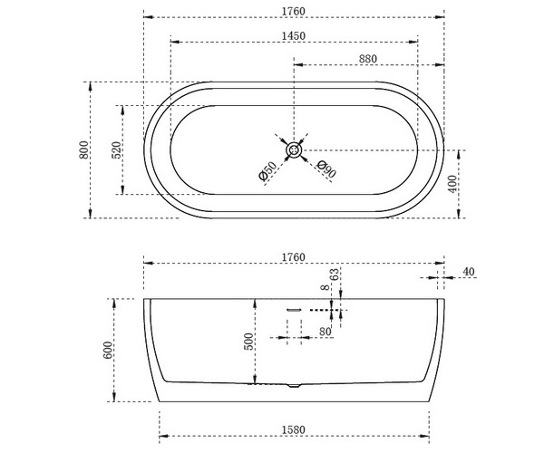 ванна акриловая ABBER AB9219 175х80