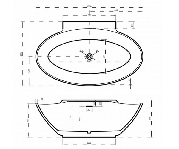 ванна акриловая ABBER AB9237 172х103