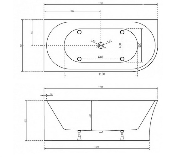 ванна акриловая ABBER AB9257-1.7 L 170х78