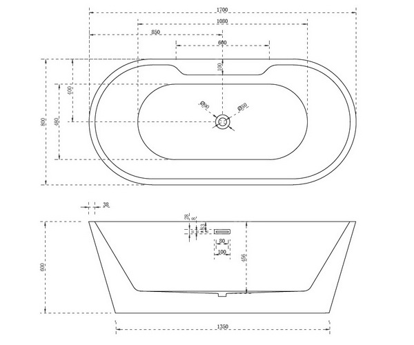 ванна акриловая ABBER AB9299-1.7 170х80