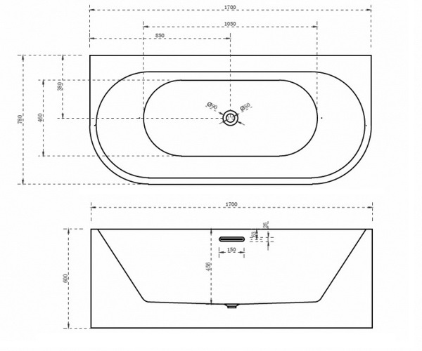 ванна акриловая ABBER AB9310 170х78