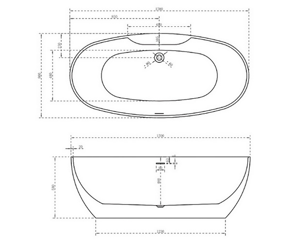 ванна акриловая ABBER AB9323 170х80