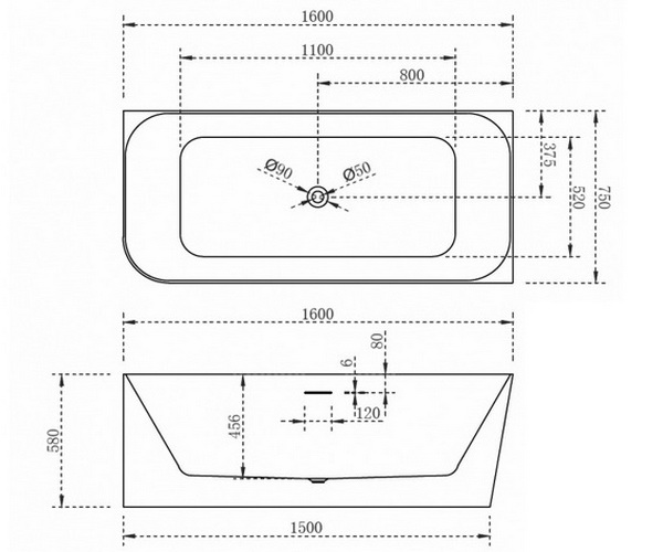 ванна акриловая ABBER AB9331-1.6 R 160х75