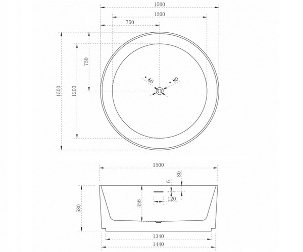 ванна акриловая ABBER AB9442 150х150