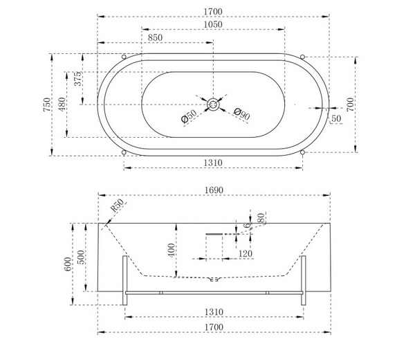 ванна акриловая ABBER AB9443 170х75