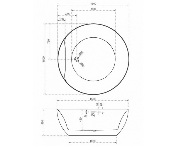 ванна акриловая ABBER AB9280 150х150