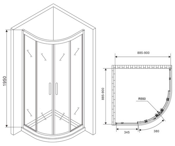 душевое ограждение ABBER DIAMANT 90