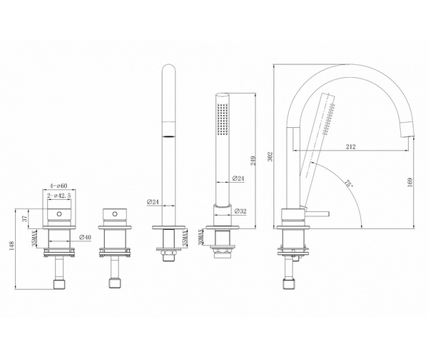 смеситель для ванны ABBER KREIS