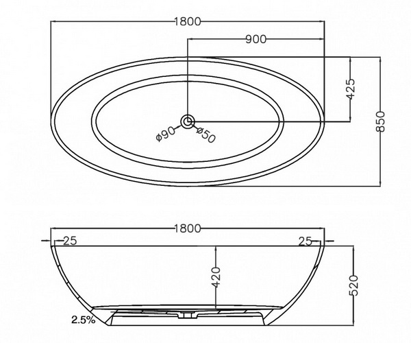 ванна из полиэфирной смолы ABBER KRISTALL 180х85