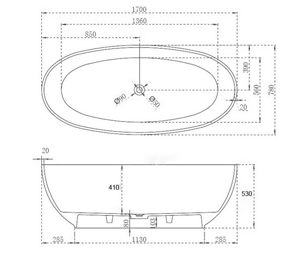 ванна из полиэфирной смолы ABBER KRISTALL 170х75