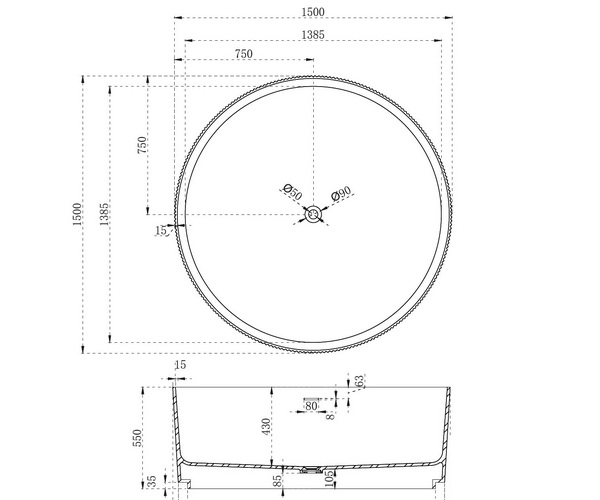 ванна из литьевого мрамора ABBER STEIN 150х150