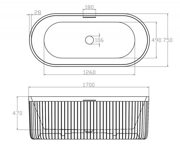 ванна из литьевого мрамора ABBER STUTTGART 170х75