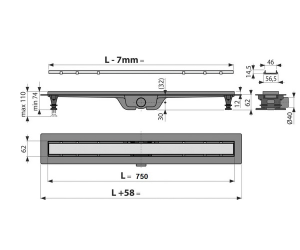 душевой канал ALCAPLAST APZ19-750