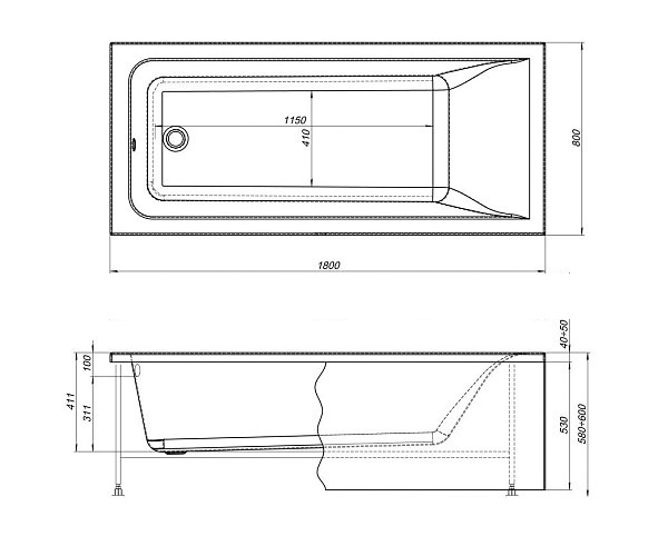 ванна акриловая AQUANET BRIGHT 180х80