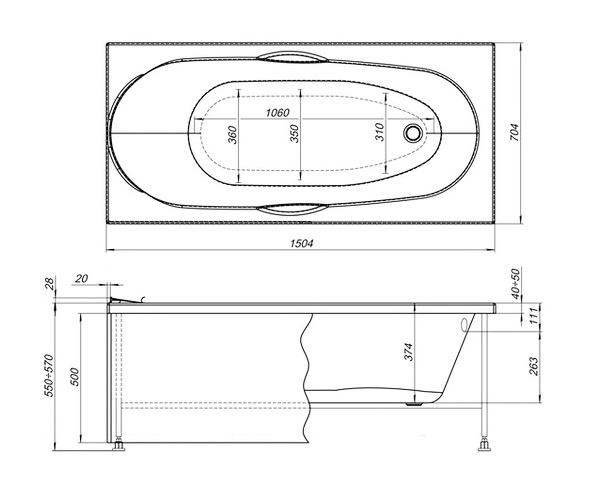 ванна акриловая AQUANET DALI 150х70