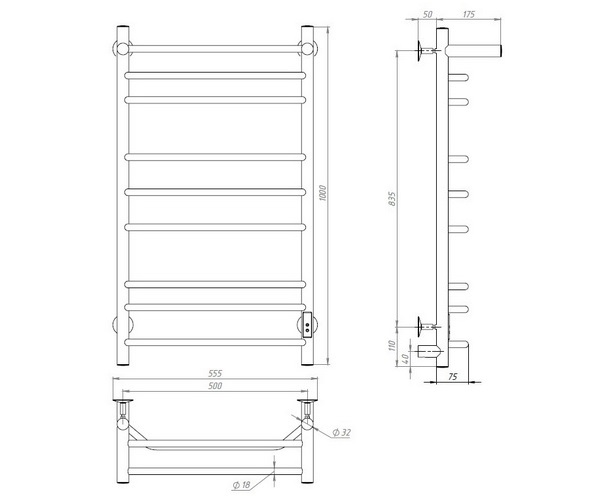 полотенцесушитель ARINGA БОНДИ 500х1000