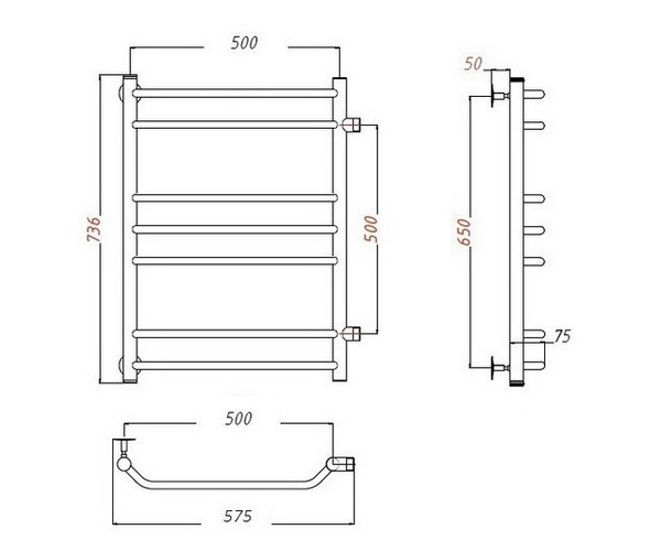 полотенцесушитель ARINGA ЛАНА 500х800
