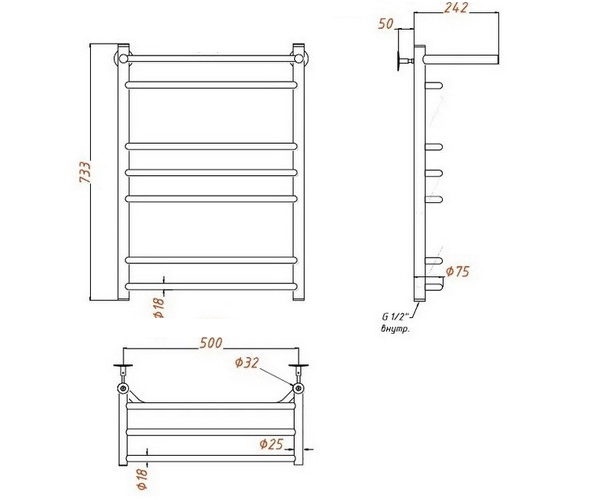 полотенцесушитель ARINGA ЛАНА 500х800
