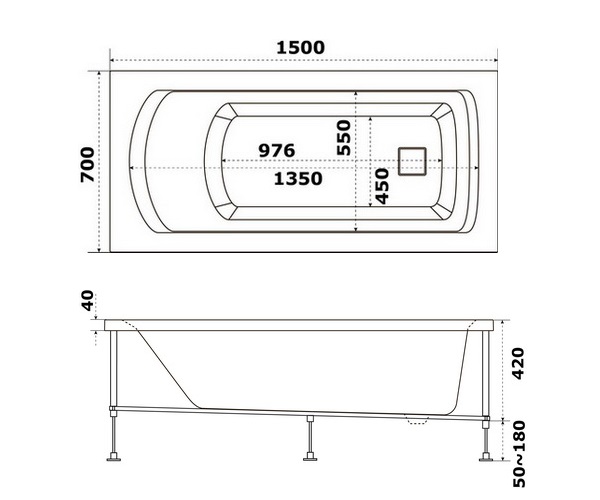 ванна акриловая BAS АЯКС 150х70