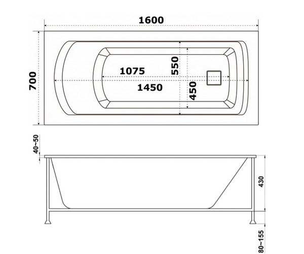 ванна акриловая BAS БАЛИ 160х70