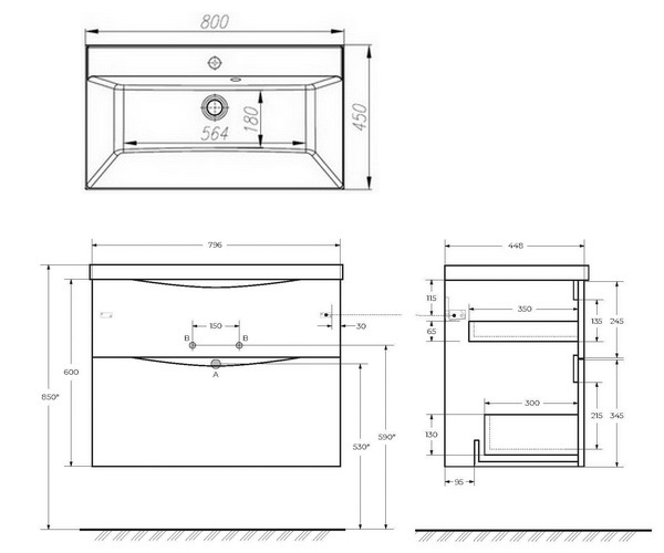 тумба с раковиной BELBAGNO MARINO 80