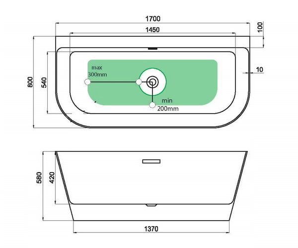 ванна акриловая BLACK&WHITE SB115 170х80