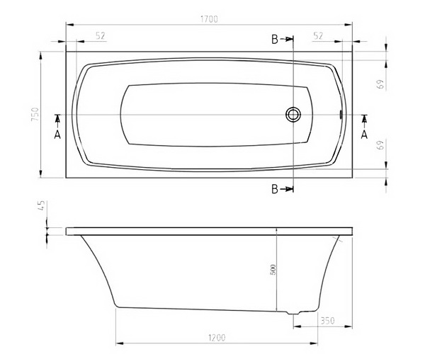 ванна акриловая BLACK&WHITE	SBA1757 170х75