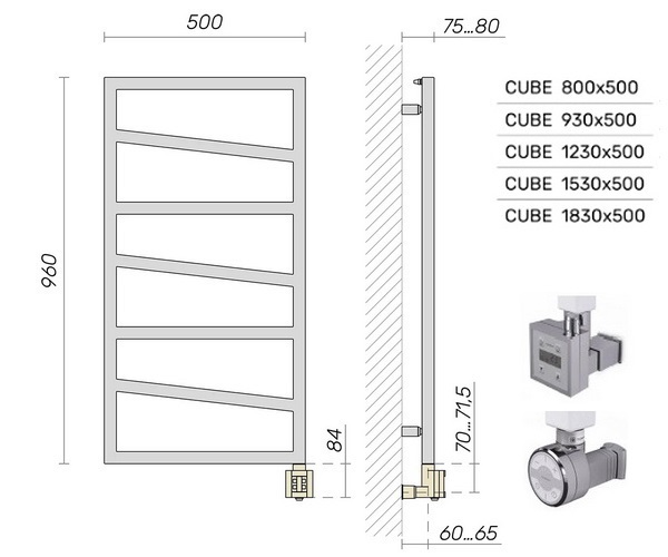 полотенцесушитель BRONER CUBE ZZ 500х960