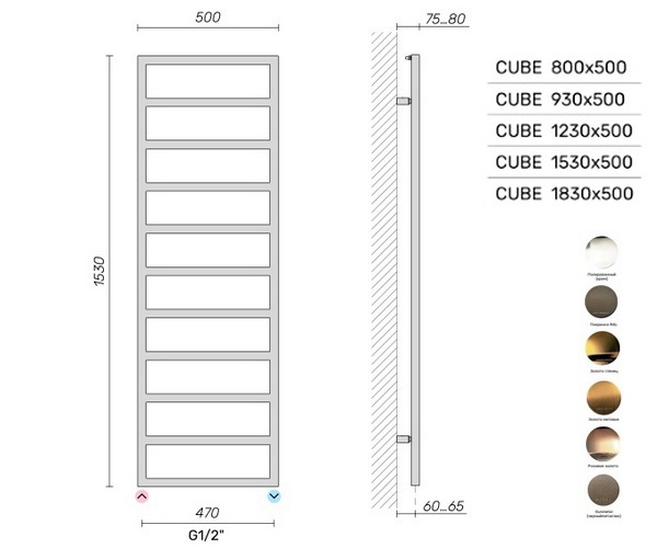 полотенцесушитель BRONER CUBE 500х1530