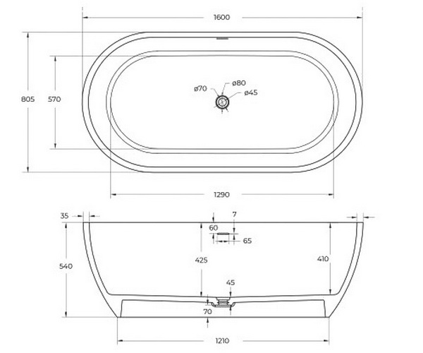 ванна из литьевого мрамора CEZARES STYLUS 160х80