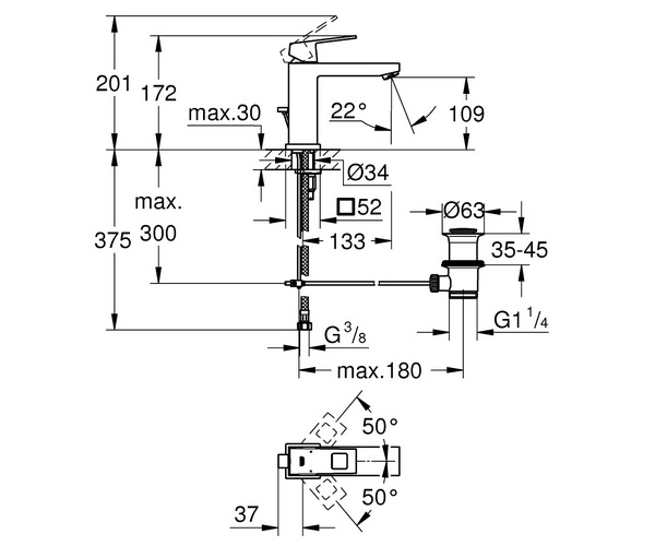 смеситель для раковины GROHE EUROCUBE