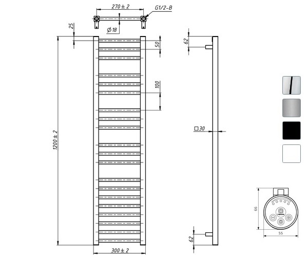 полотенцесушитель GROTA CLASSIC 300х1200