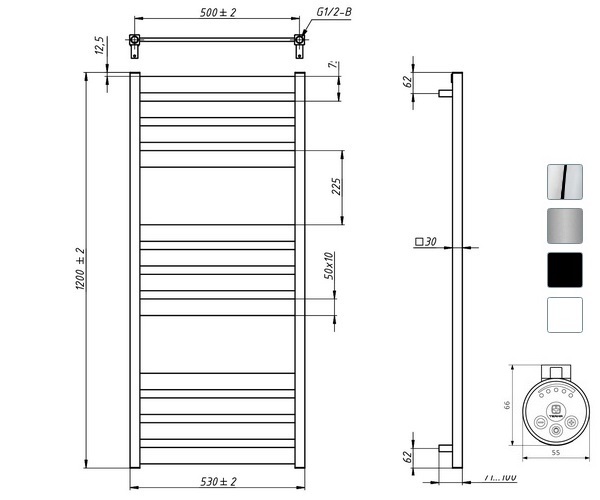 полотенцесушитель GROTA LUX 530х1200