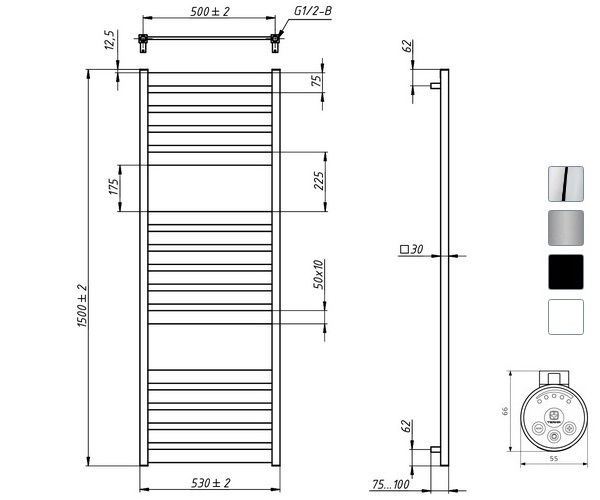 полотенцесушитель GROTA LUX 530х1500