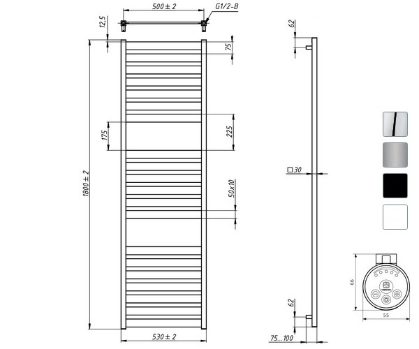 полотенцесушитель GROTA LUX 530х1800