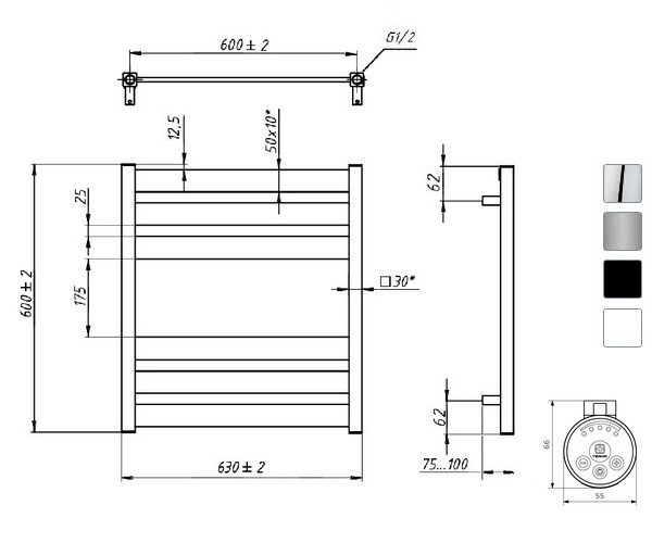 полотенцесушитель GROTA LUX 630х600