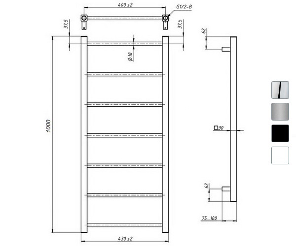 полотенцесушитель GROTA SIMPLE 430х1000